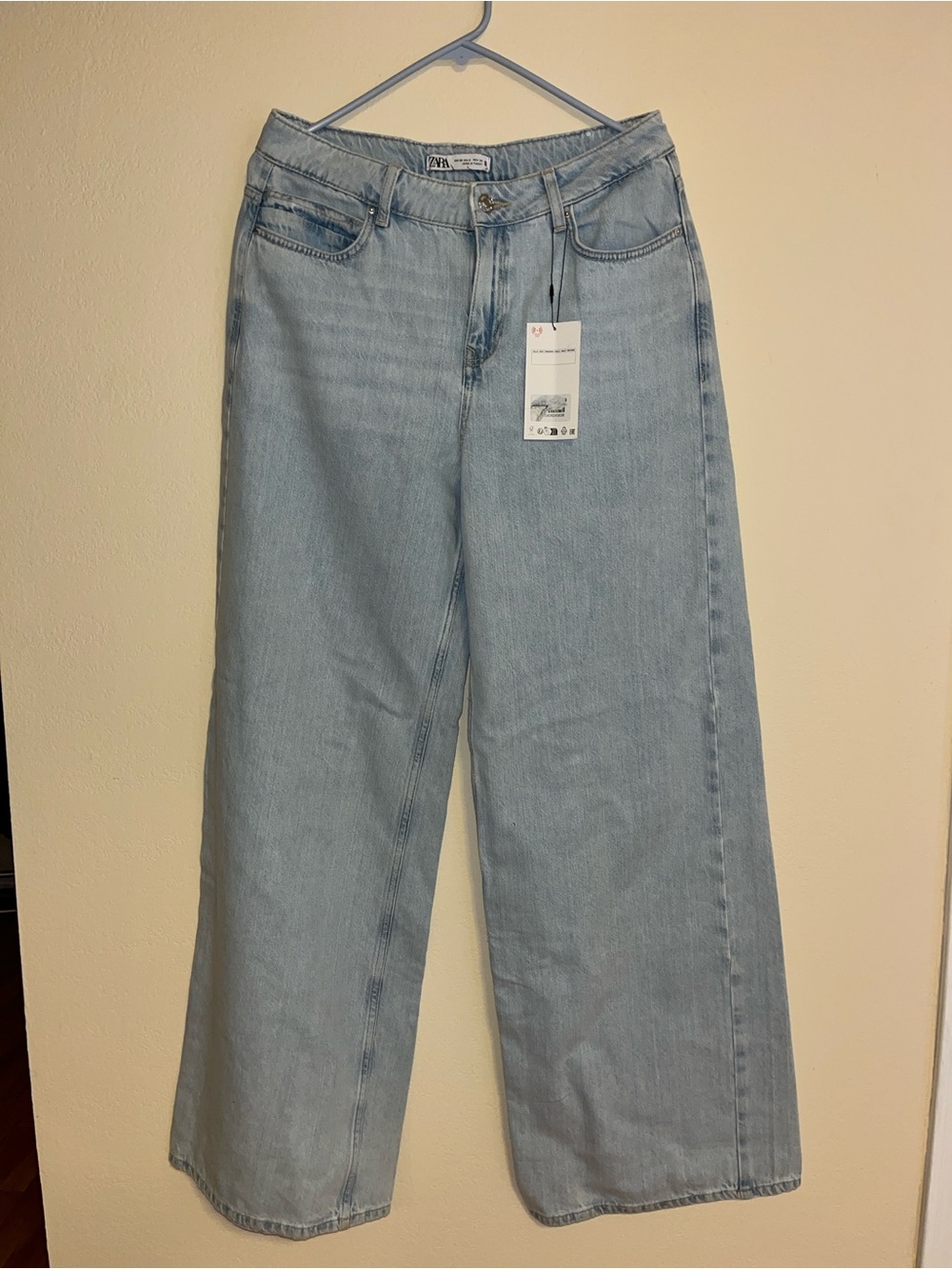 ZARA New Light Wash Wide Leg High Rise Full Length Jeans Womens SZ 6